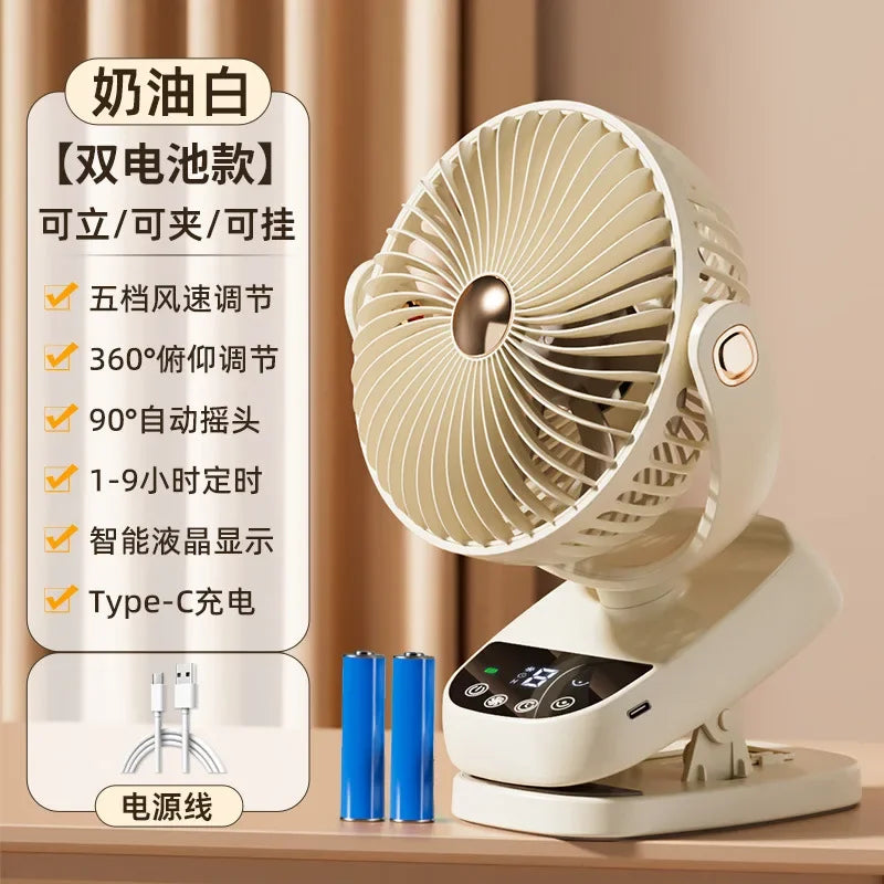 URGGU USB Clip Fan – 5-Speed Oscillating, Timer & Display