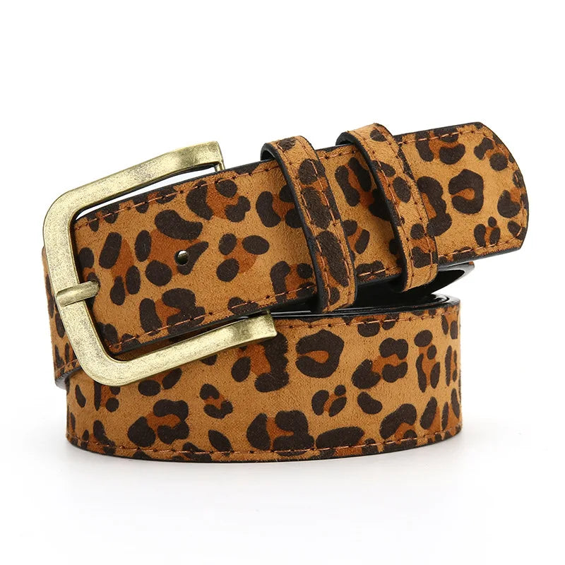 Boho Leopard Print PU Belt – Women's Slim Fit Dress Belt