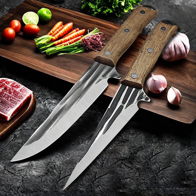 Full Tang Stainless Steel Boning Knife with Sheath & Wood Handle
