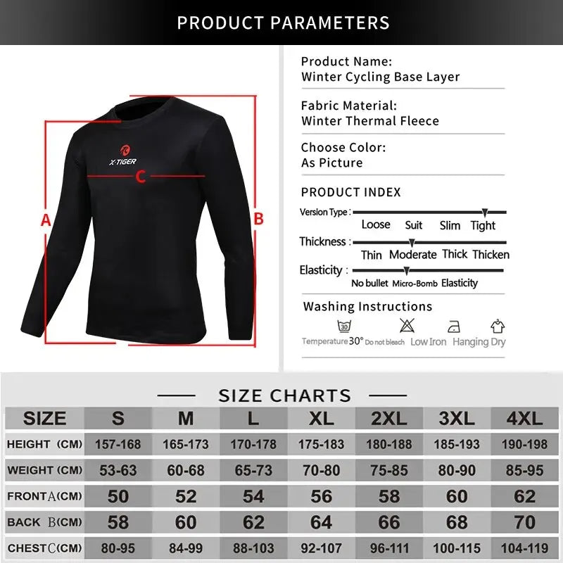 X-TIGER Men's Fleece Winter Cycling Base Layer Long Sleeve