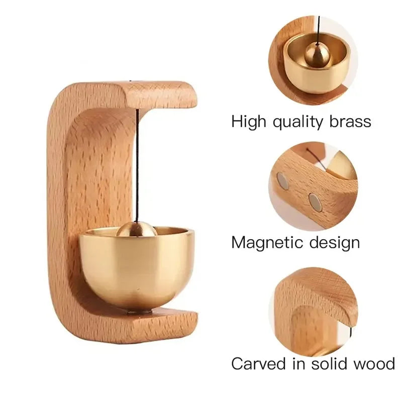 Magnetic Wood & Brass Door Wind Bell Chime – No-Drill Ornament