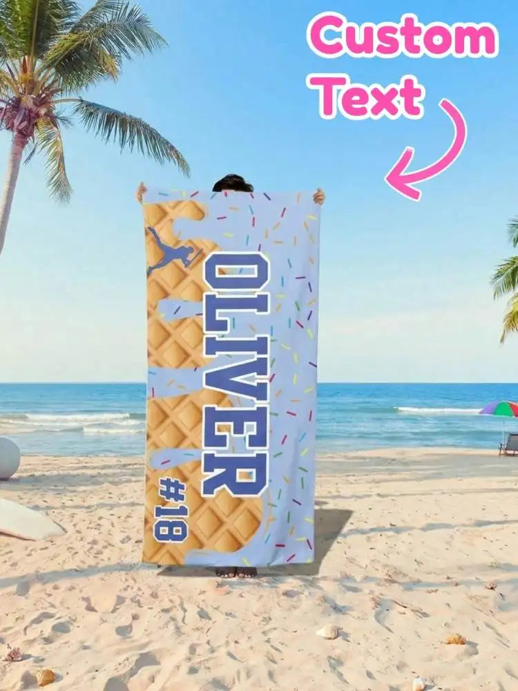 Custom Text Ice Cream Beach Towel – Soft, Quick-Dry 3 Sizes