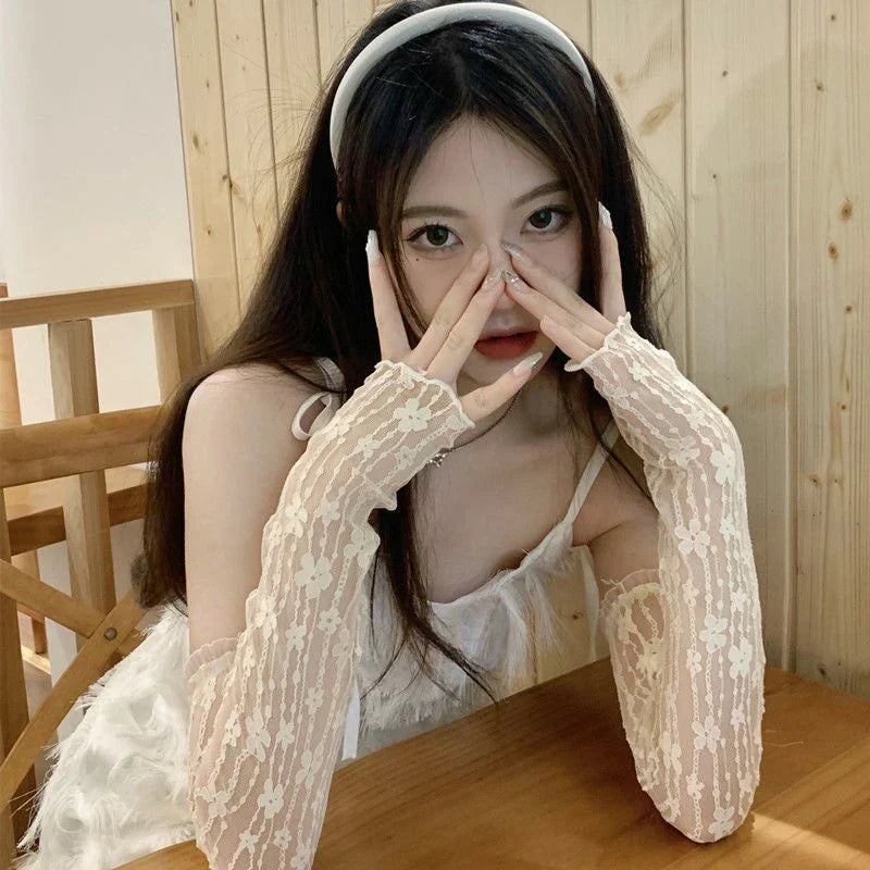 Women's Lace Half-Finger Gloves & Long UV Arm Sleeves