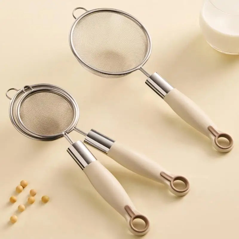 Stainless Steel Mesh Filter Spoon Plastic Handle Juice Soybean Milk