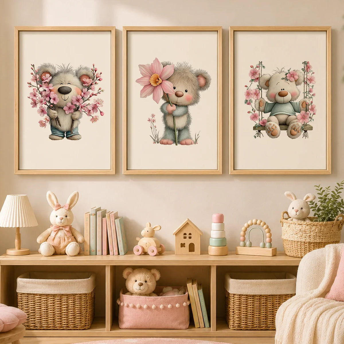 Teddy Bear Nursery Canvas Wall Art | Kids Bedroom Poster
