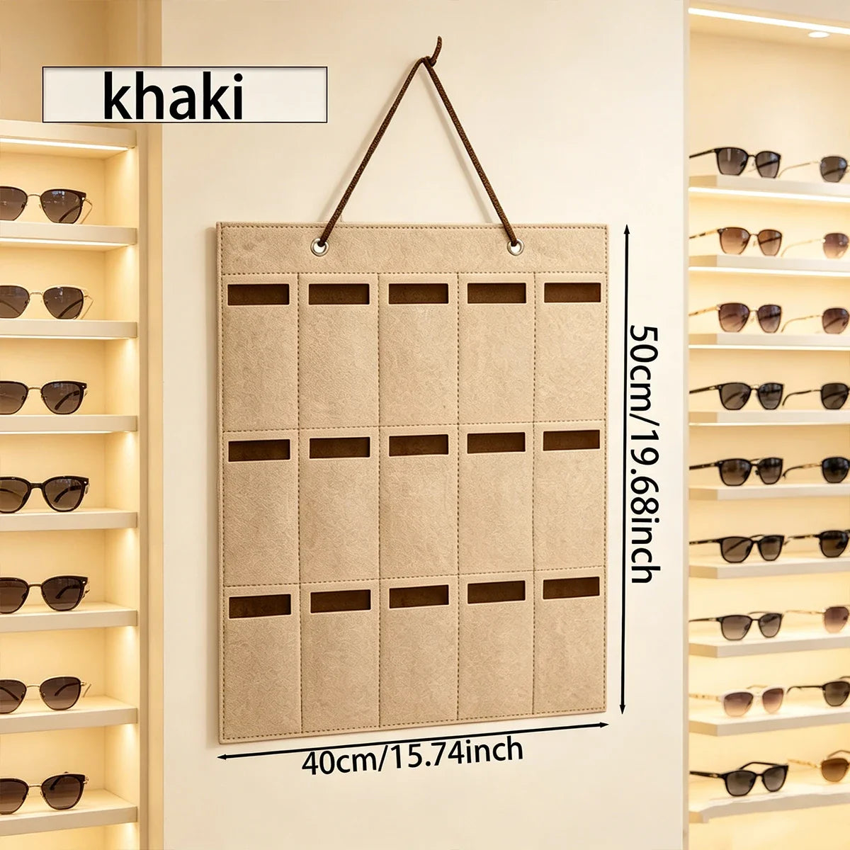 Wall Mounted Khaki 15grid Sunglasses Vertical Storage Hanging Bag