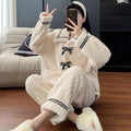 Women's Bow Pajama Set – Warm Thick Winter Sleepwear 2-Piece