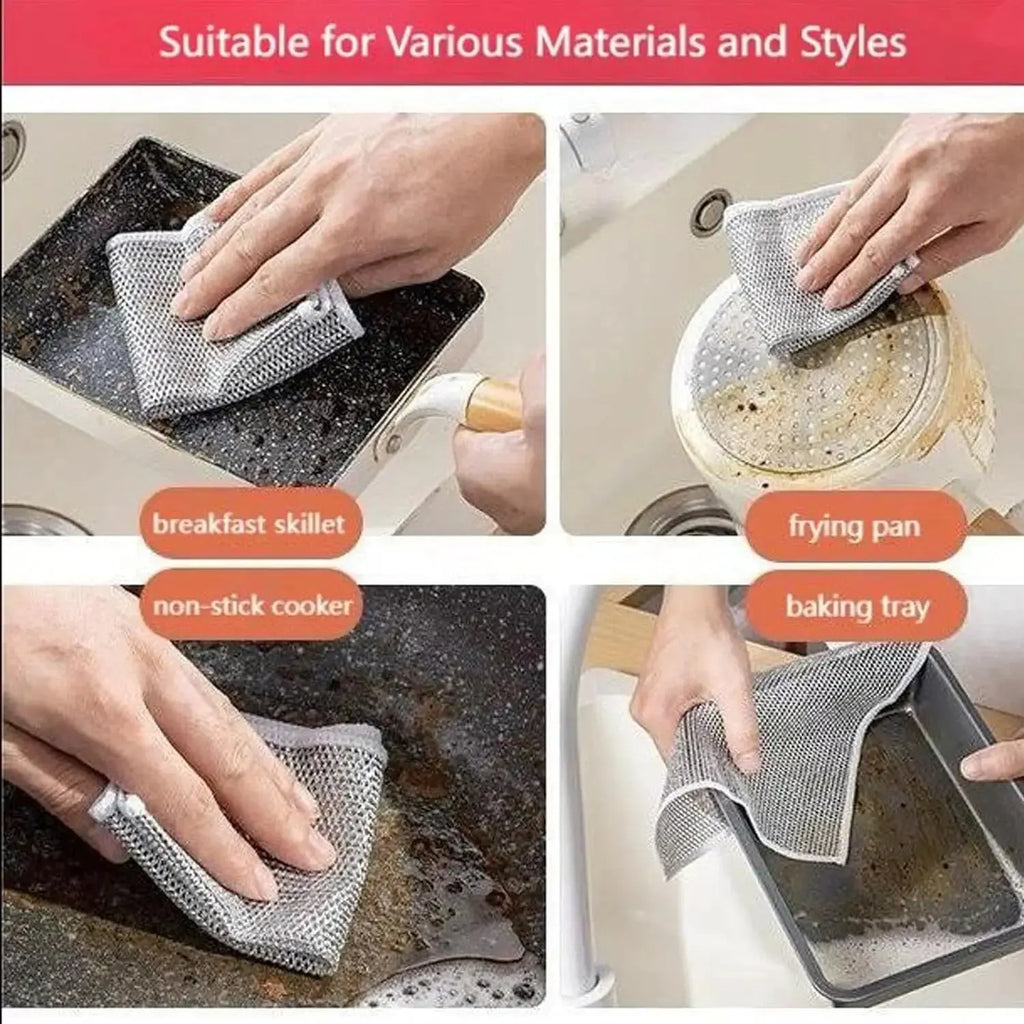 10-Pack Magic Dishcloths – Microfiber & Silver Wire Scrubber