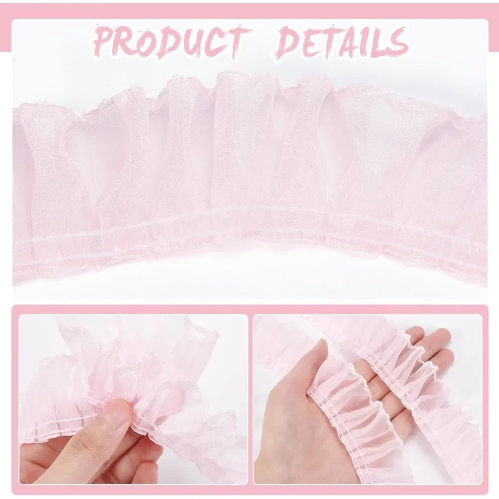 8 Yards Pink Pleated Lace Trim – Ruffled Ribbon for Sewing