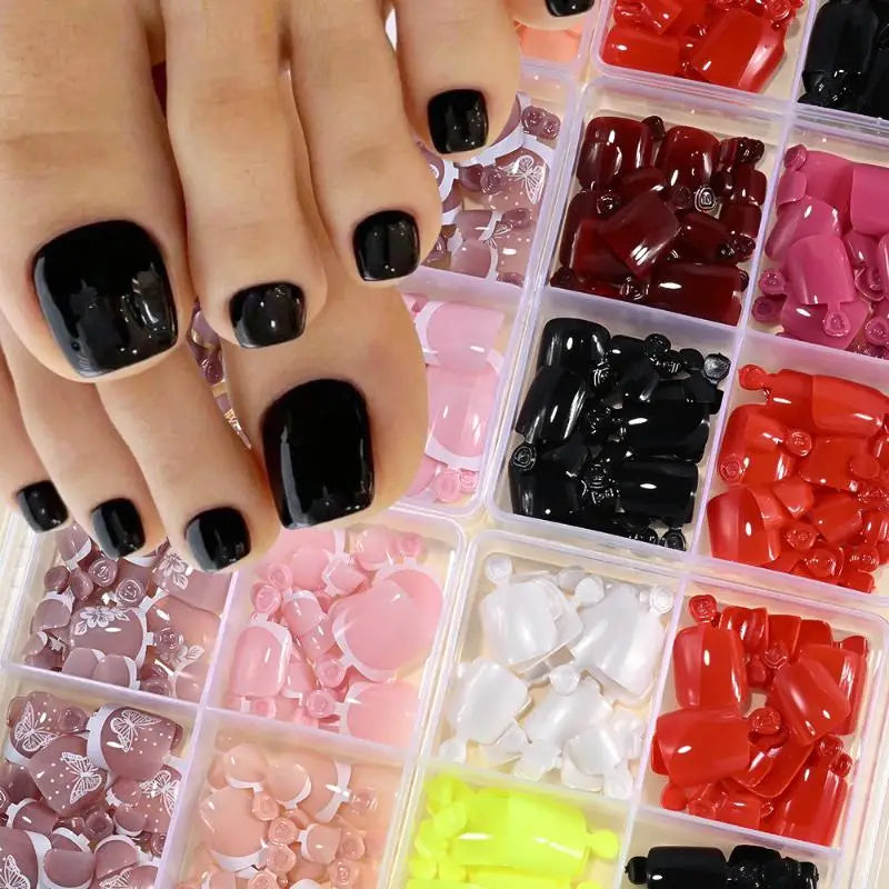 96 Pcs Short Square Press-On False Toenails – Full Cover Kit