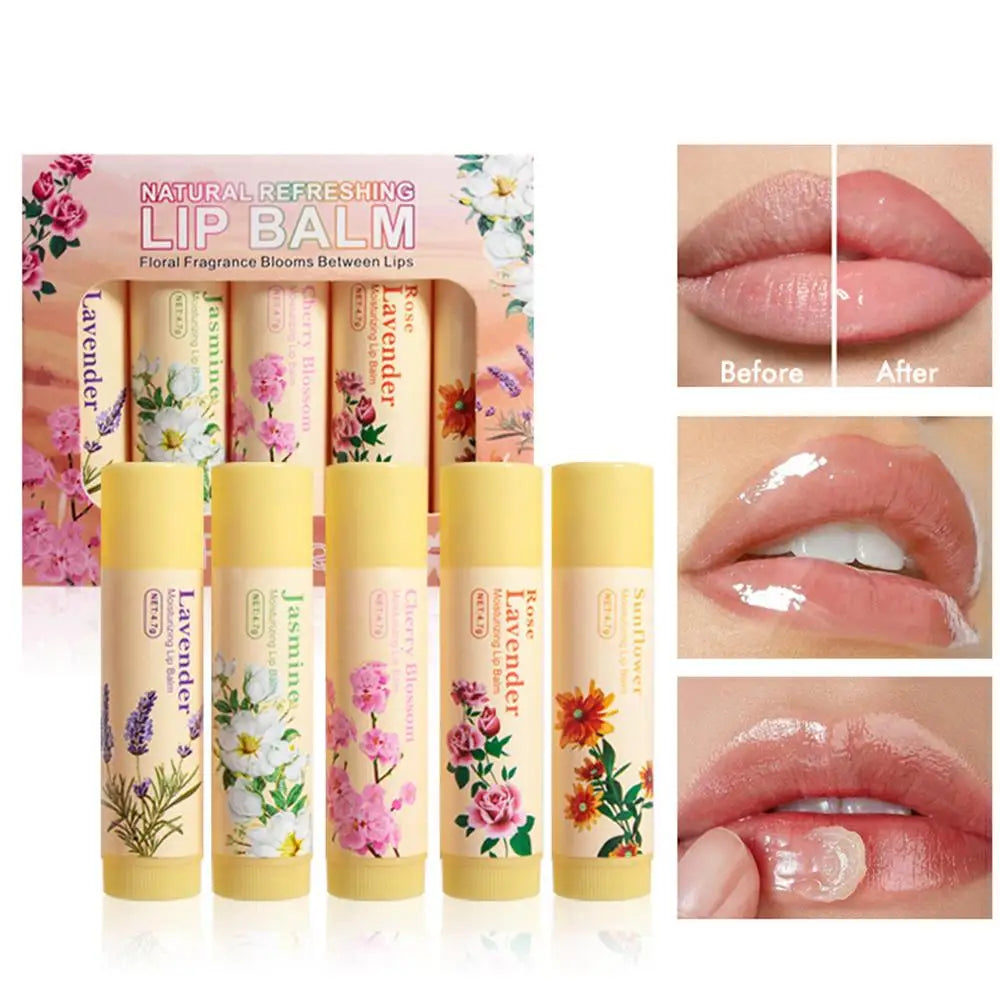 Eelhoe 5-Piece Flower Flavor Lip Balm Set – Hydrating & Nourishing