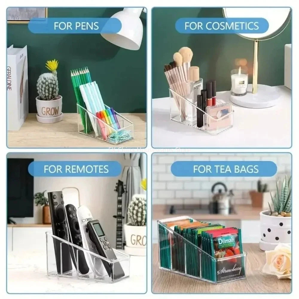 Clear 4-Compartment Remote Control Holder & Desk Organizer