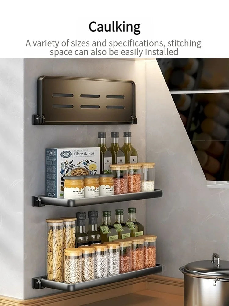Wall-Mounted Folding Kitchen Seasoning Rack | Aluminum Organizer