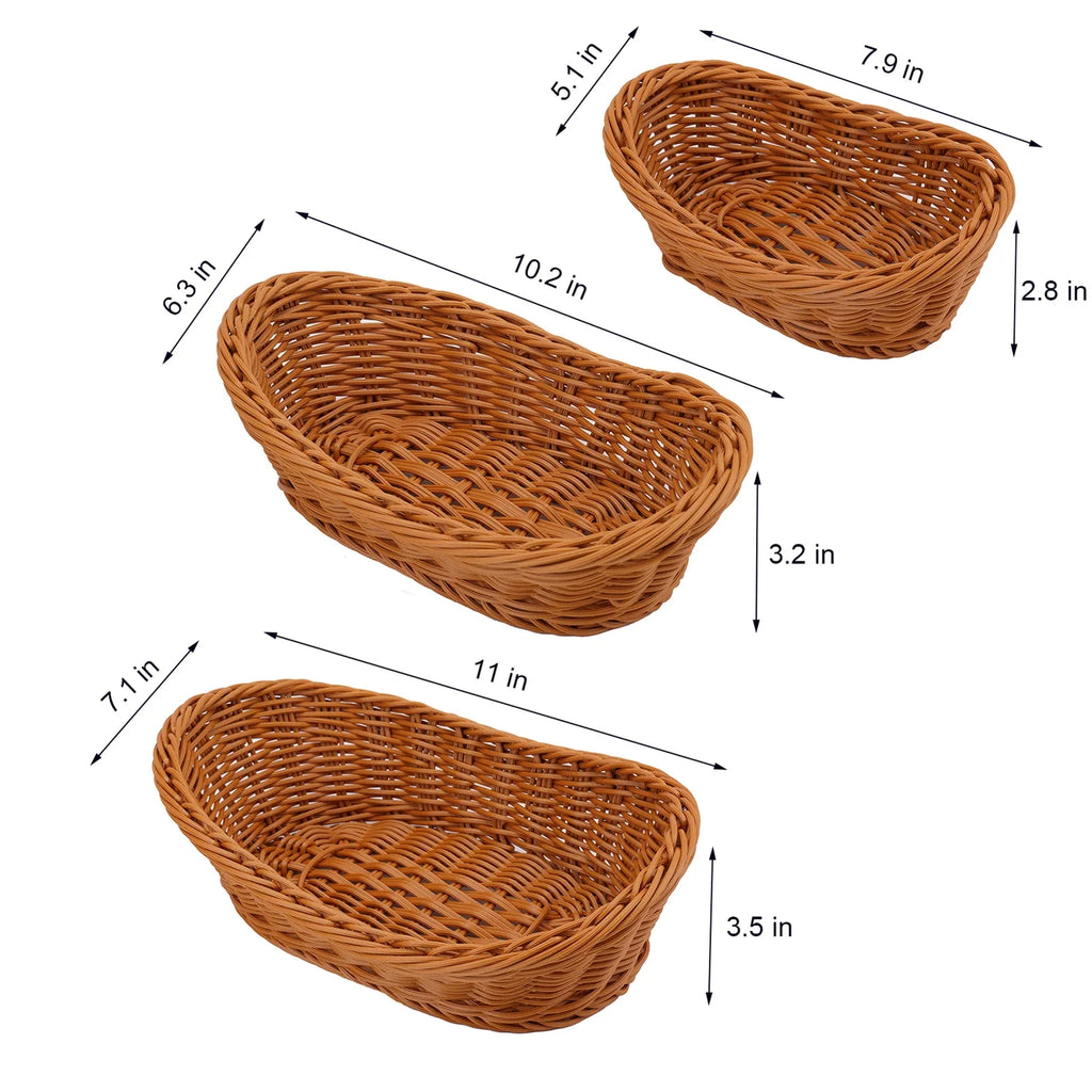 Woven Rattan-Style Serving Basket Tray – Fruit, Bread & Snacks