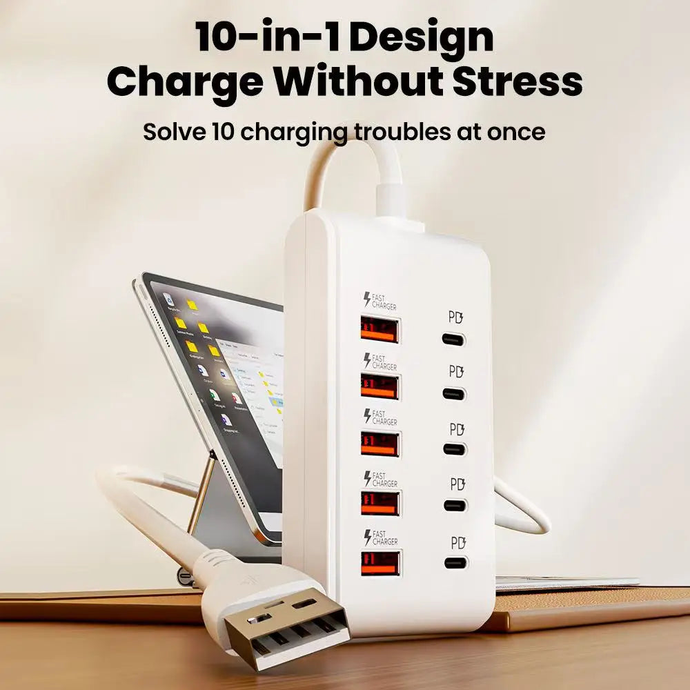 10-in-1 USB Desktop Charging Station | 10-Port USB Hub