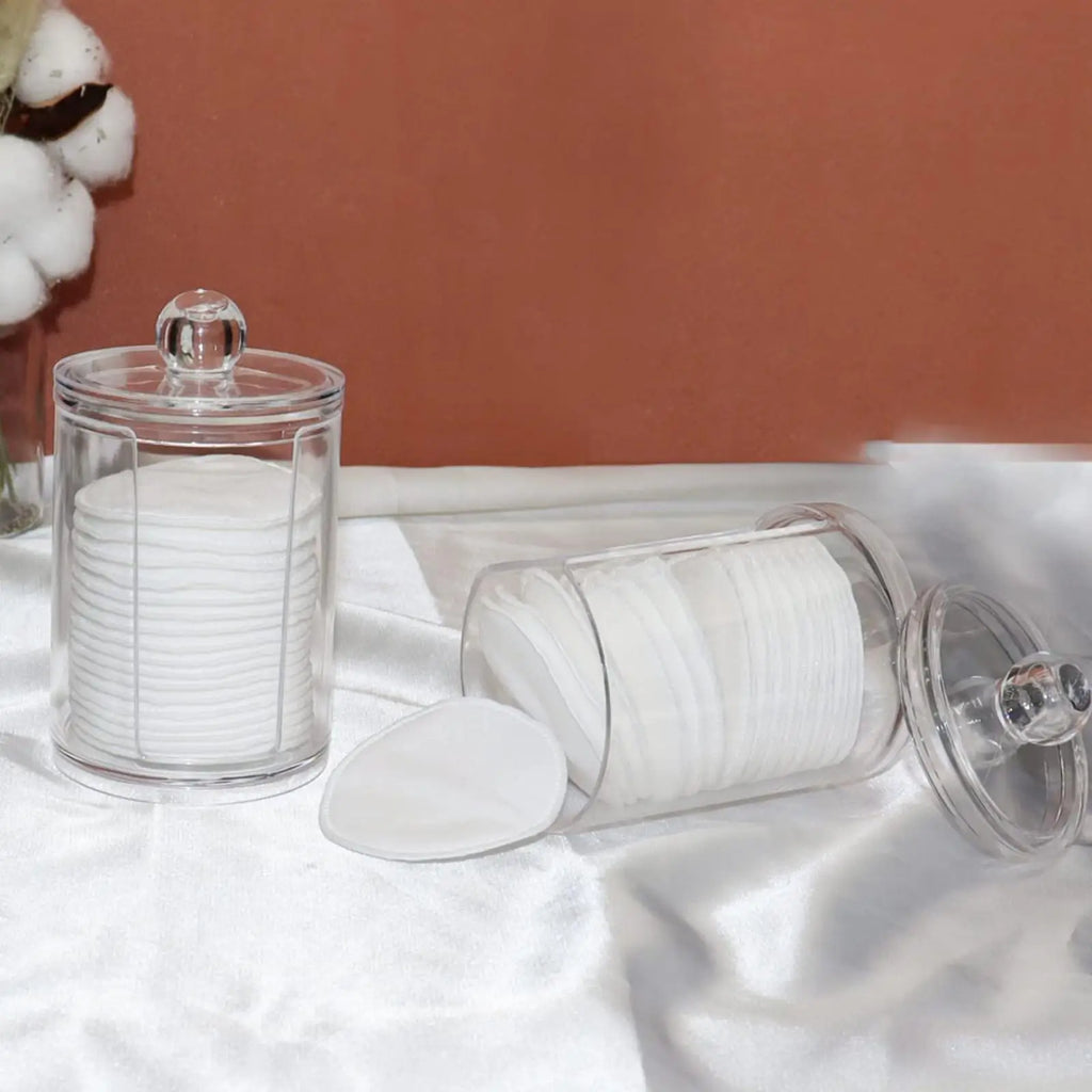 Cotton Round Pad Dispenser Bamboo Lid Transparent Small Clear Acrylic