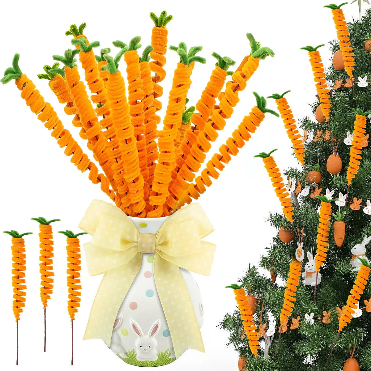 12-Pack Easter Carrot Tree Picks 16" Bendable Spring Ornaments
