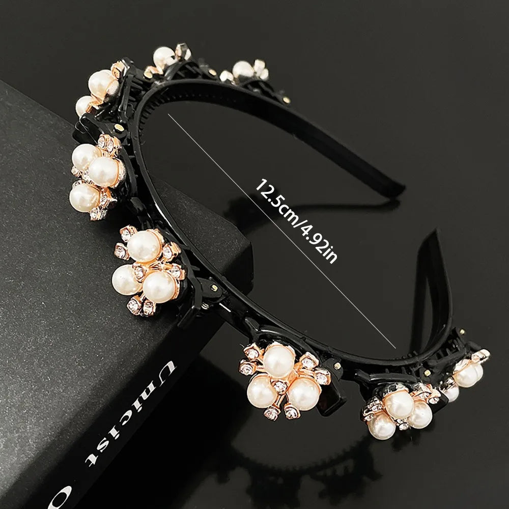 Rhinestone Pearl Flower Hair Braider Toothed Headband | Zircon