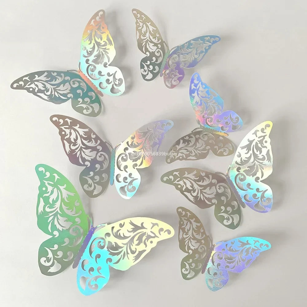 12pcs 3D Laser Butterfly Wall Stickers – Party & Room Décor