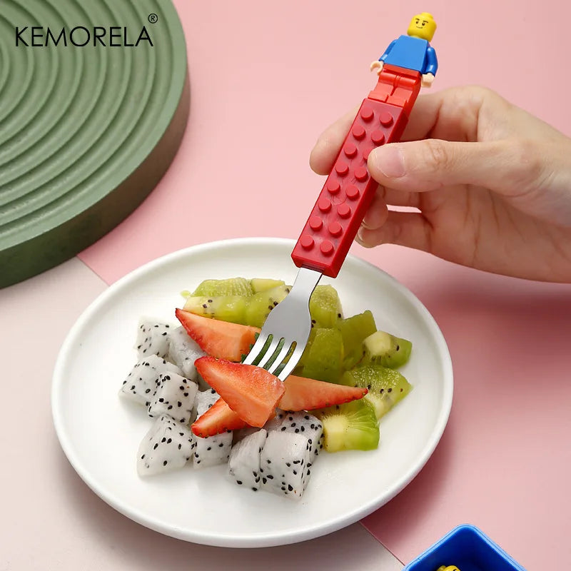 Building Blocks Kids Cutlery Set – Stainless Steel Fork & Spoon