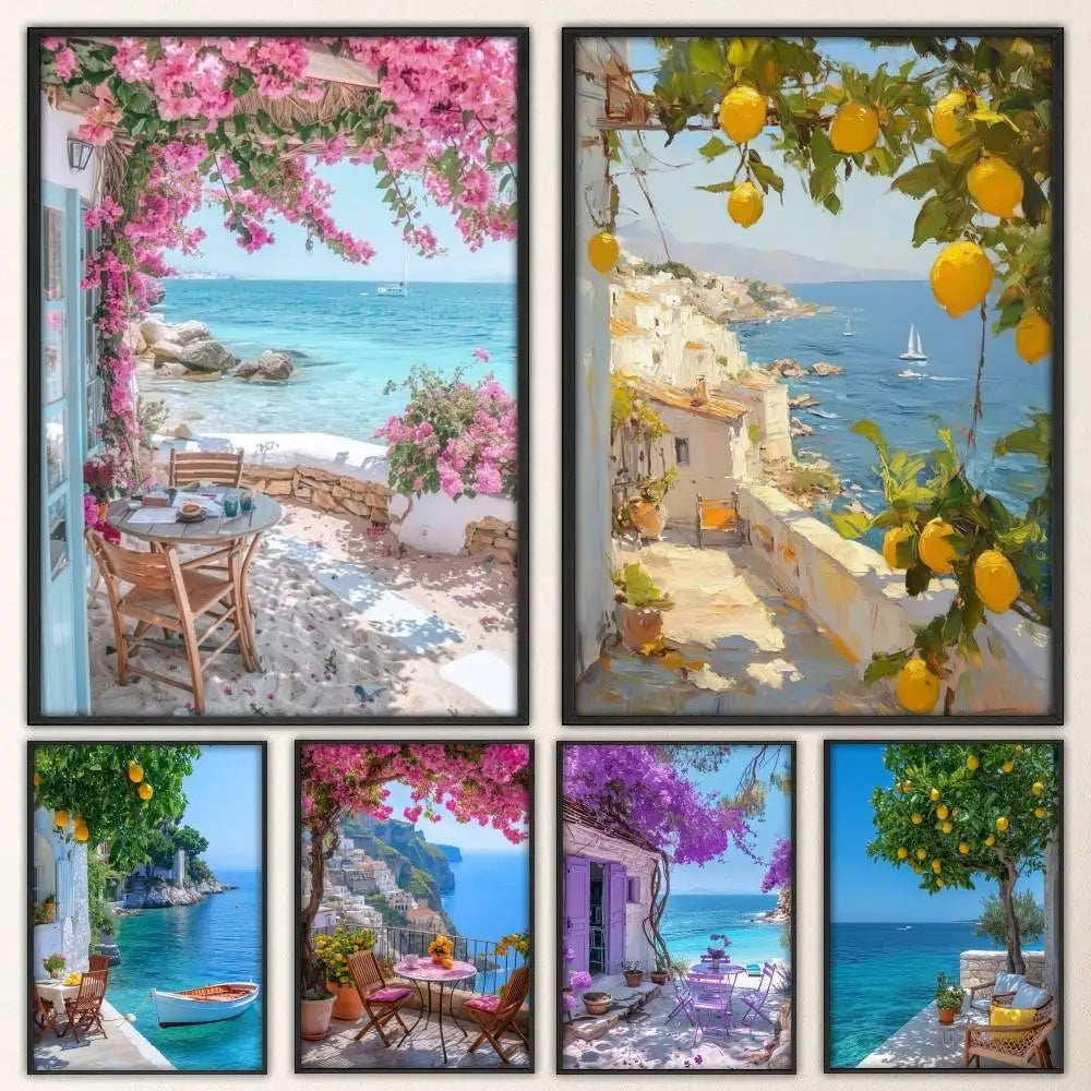 Lemon Abstract Landscape Retro Frameless Canvas Wall Art Print