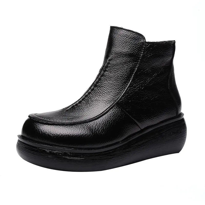 Lorilury Women's Waterproof Leather Fur-Lined Ankle Boots