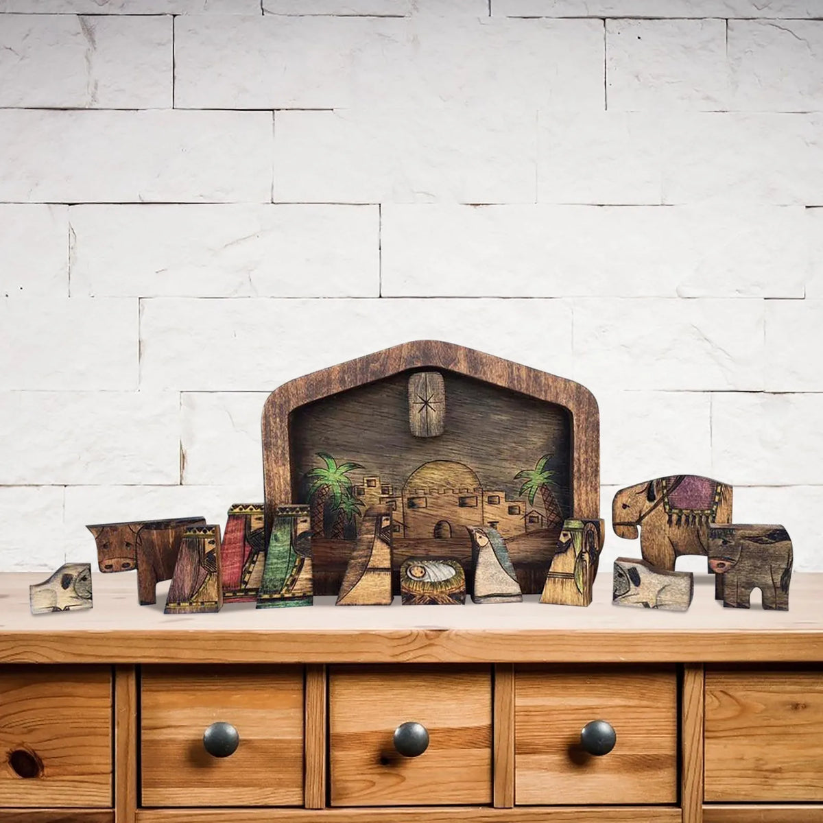 Wooden Nativity Puzzle Set | Wood Burned Christmas Figurines