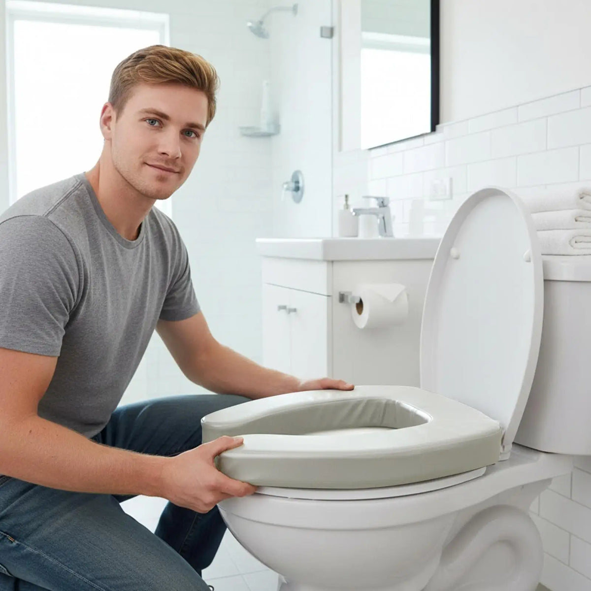 Ergonomic Padded Toilet Seat Riser – Non-Slip & Waterproof