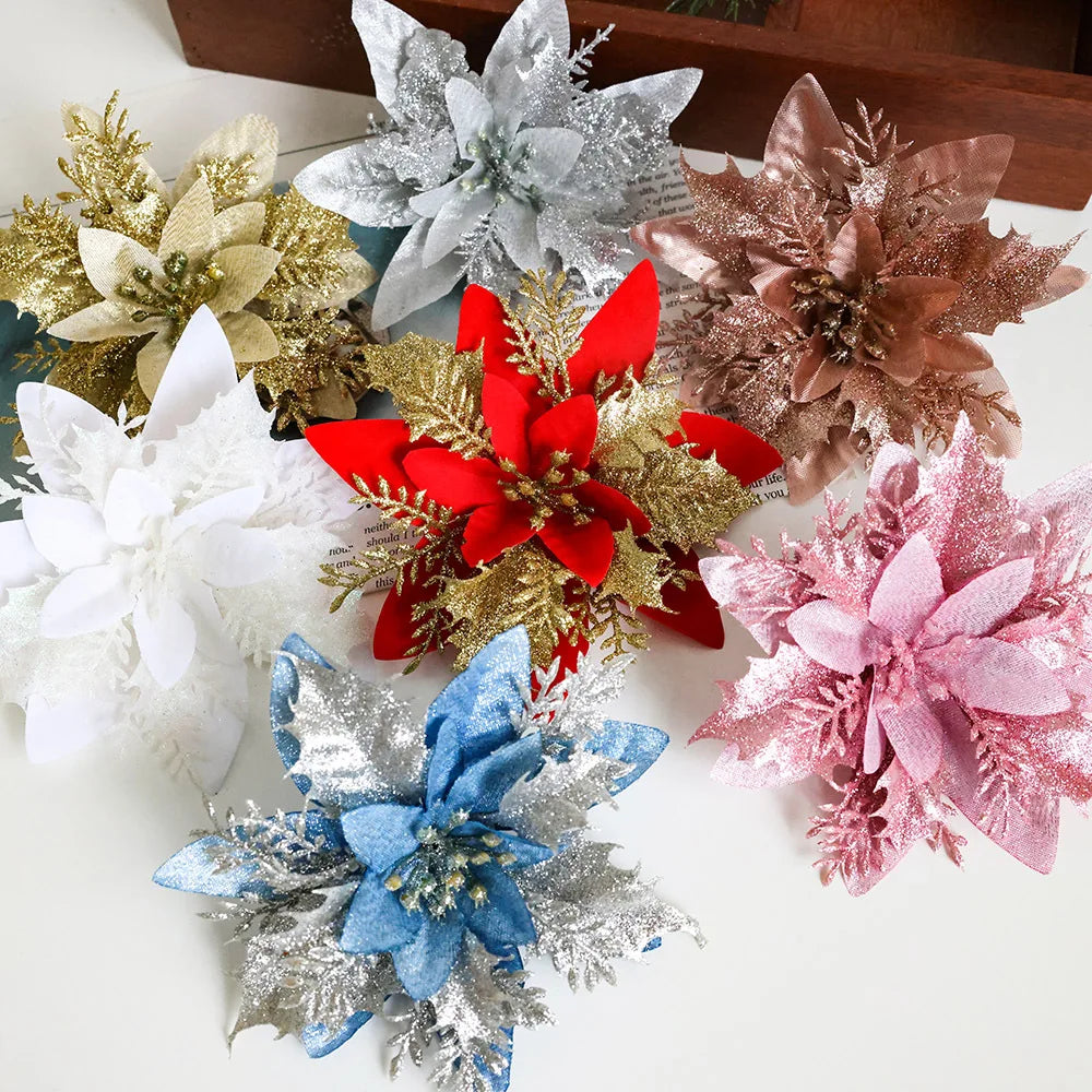 Artificial Allium Flowers Flocked Fabric Powdered Christmas