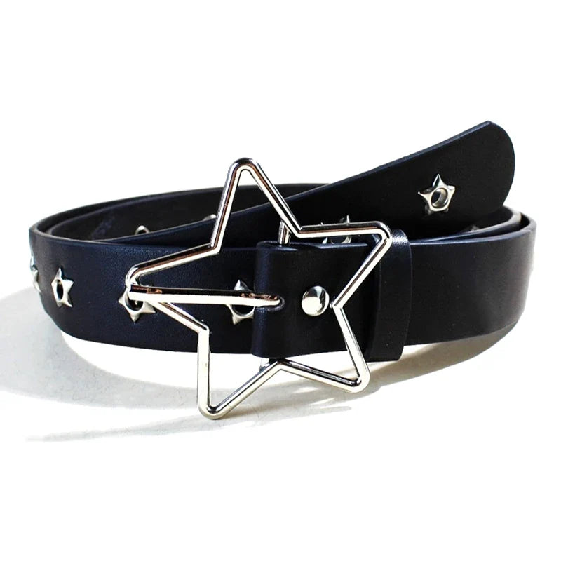 Women's Y2K Punk Rivet Belt – PU Leather Pin Buckle Waistband
