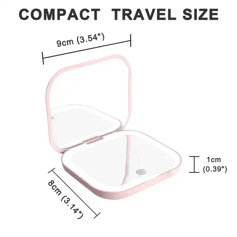 Portable LED Makeup Mirror 2X Magnifying Foldable Pocket Mirror