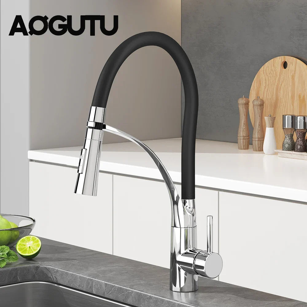 AOGUTU Brass Pull-Down Kitchen Faucet | Hot & Cold Mixer Tap