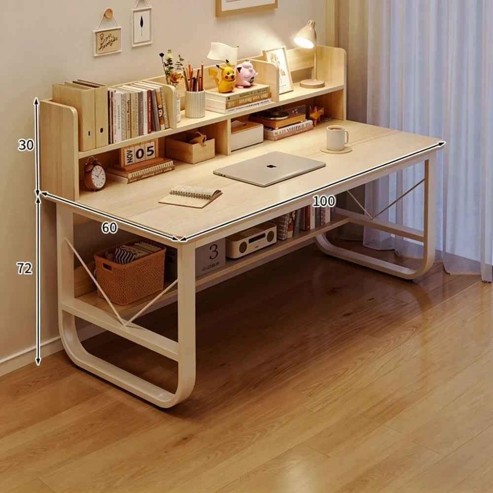 Minimalist Writing Desk with Storage – Metal & Wood Computer Desk