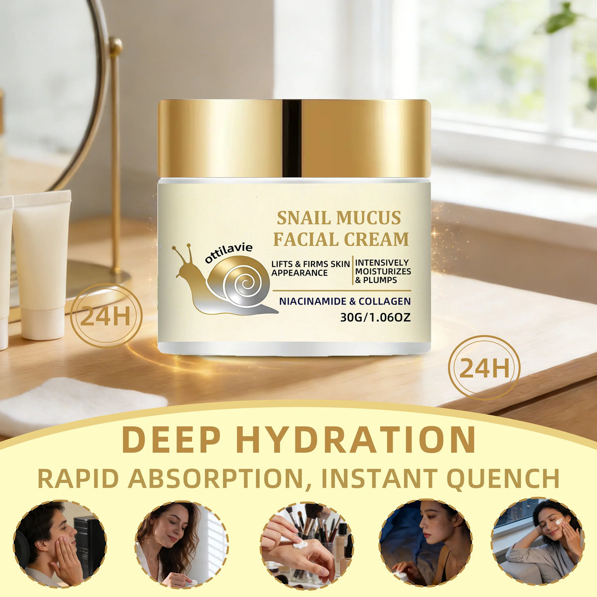 Ottilavie Snail Mucin Facial Cream – Deep Hydration All Skin