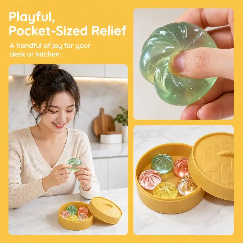 5-Piece Mini Dumpling Squishy Toys Set with Steamer Basket