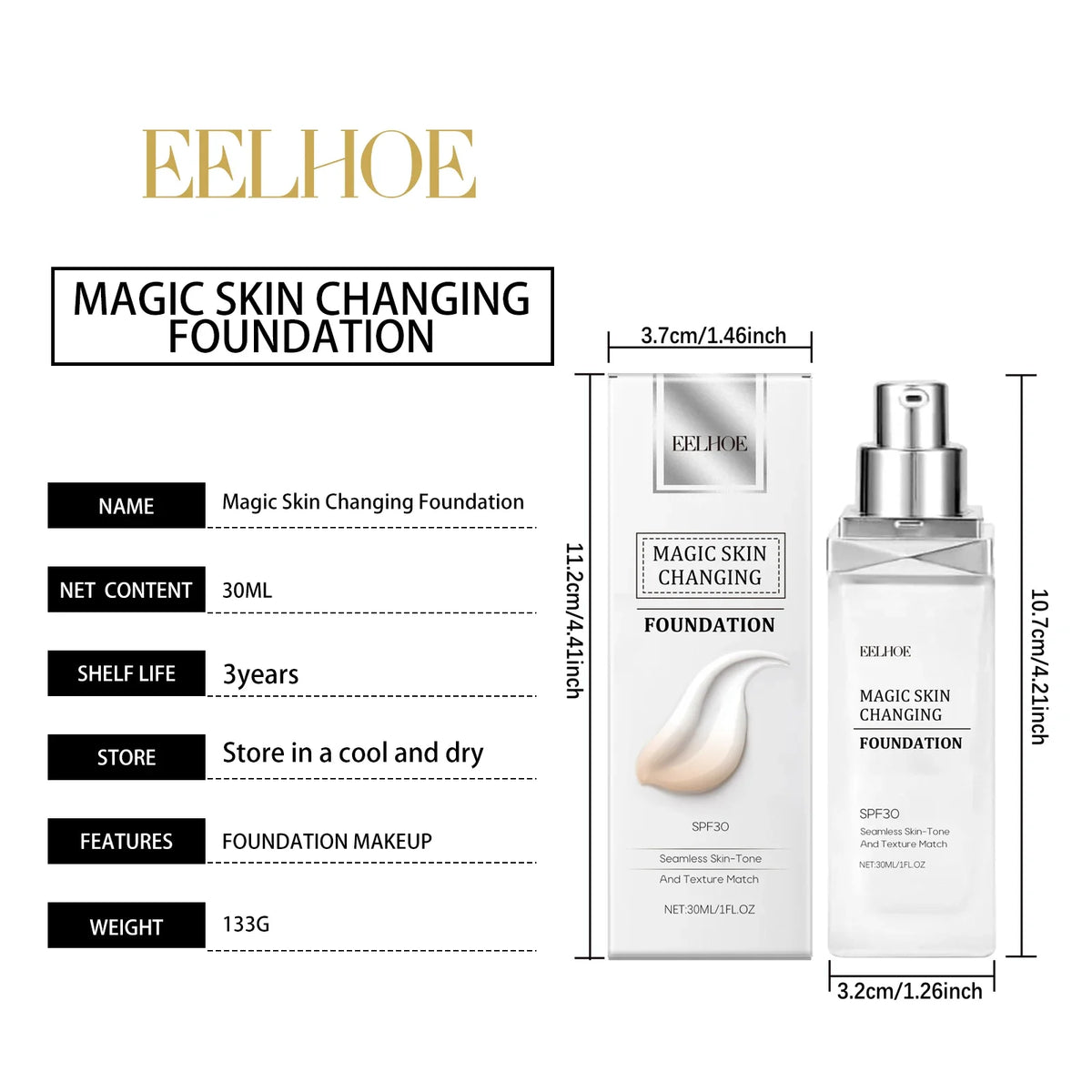 Eelhoe Color Changing Foundation SPF 30 Hyaluronic Acid 30ml