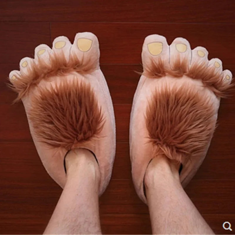 Chunky Faux Fur Paw Slippers – Unisex Novelty Indoor Shoes