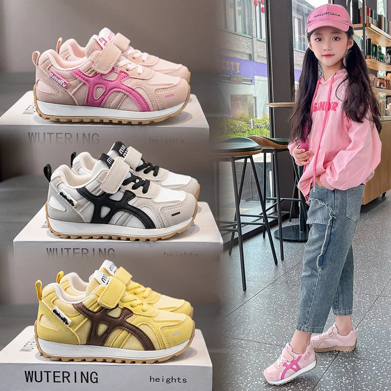 Girls Mesh Sneakers – Kids Hook & Loop Non-Slip Sports Shoes
