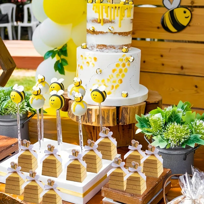 20 Bee Party Favor Boxes – Honeycomb Treat Boxes for Events