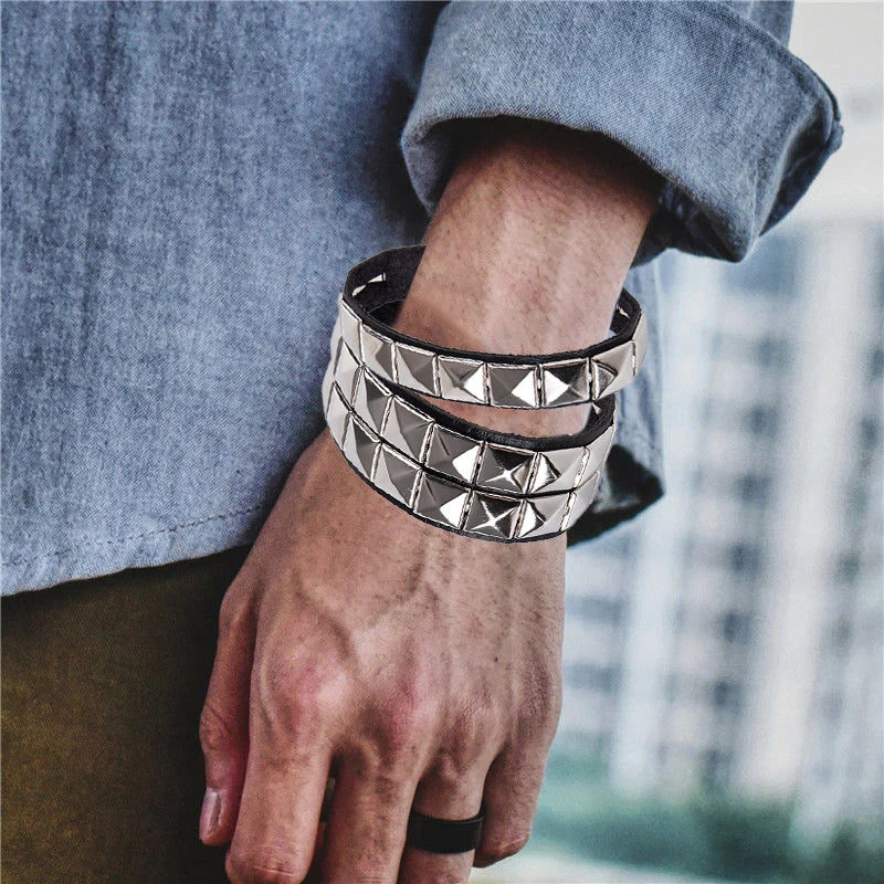 Rivet Stud Wide Cuff Punk Gothic Bracelet – Unisex PU Leather