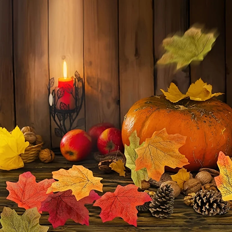 100pcs Artificial Silk Maple Leaves – Fall Wedding Décor