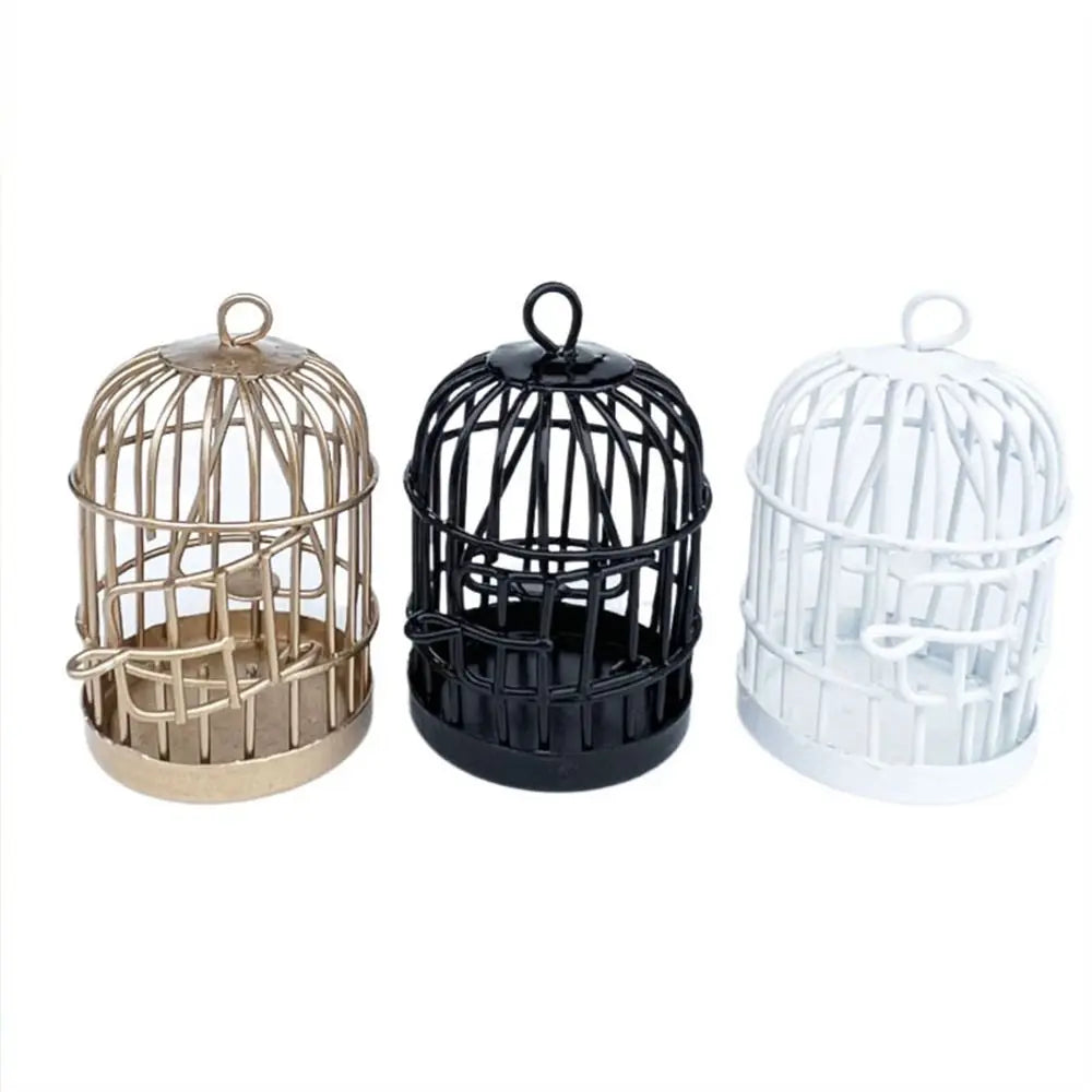 Miniature Metal Bird Cage Ornament – 1:12 Dollhouse Décor