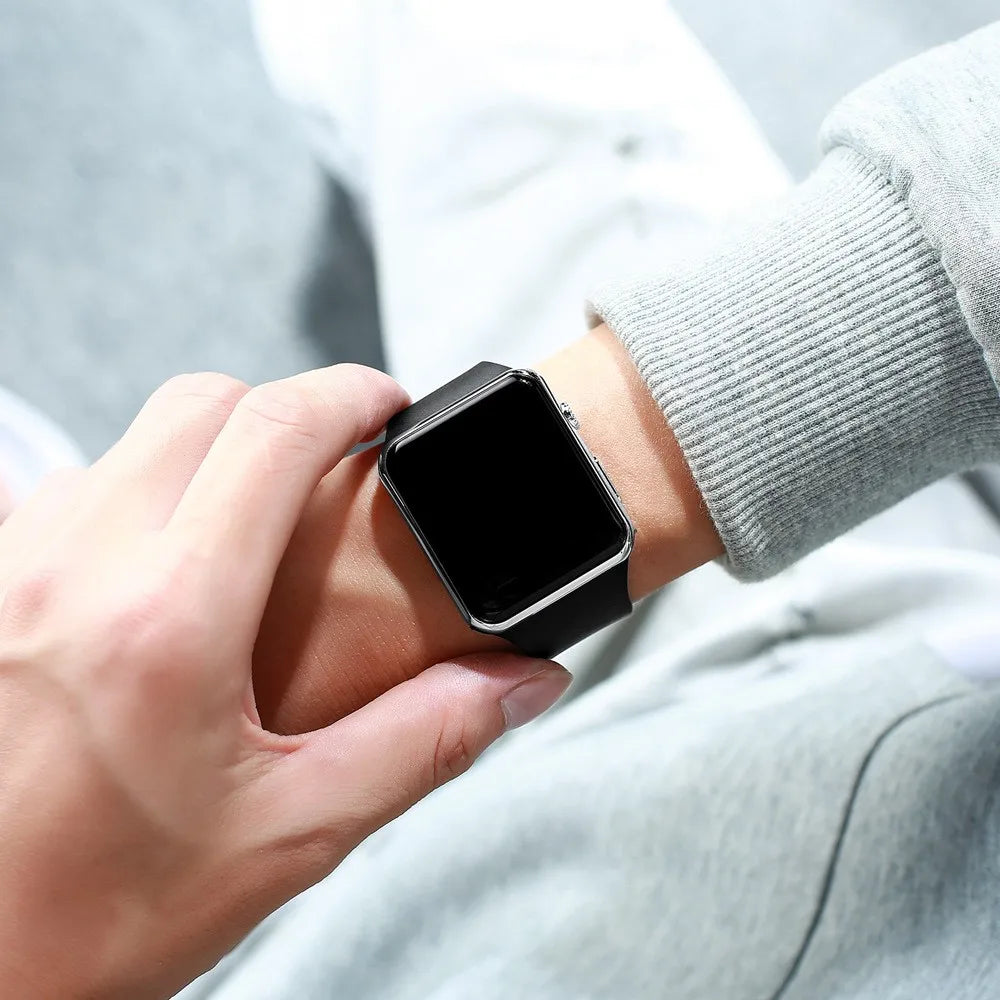 Square LED Digital Sport Watch for Men & Women – Silicone Band