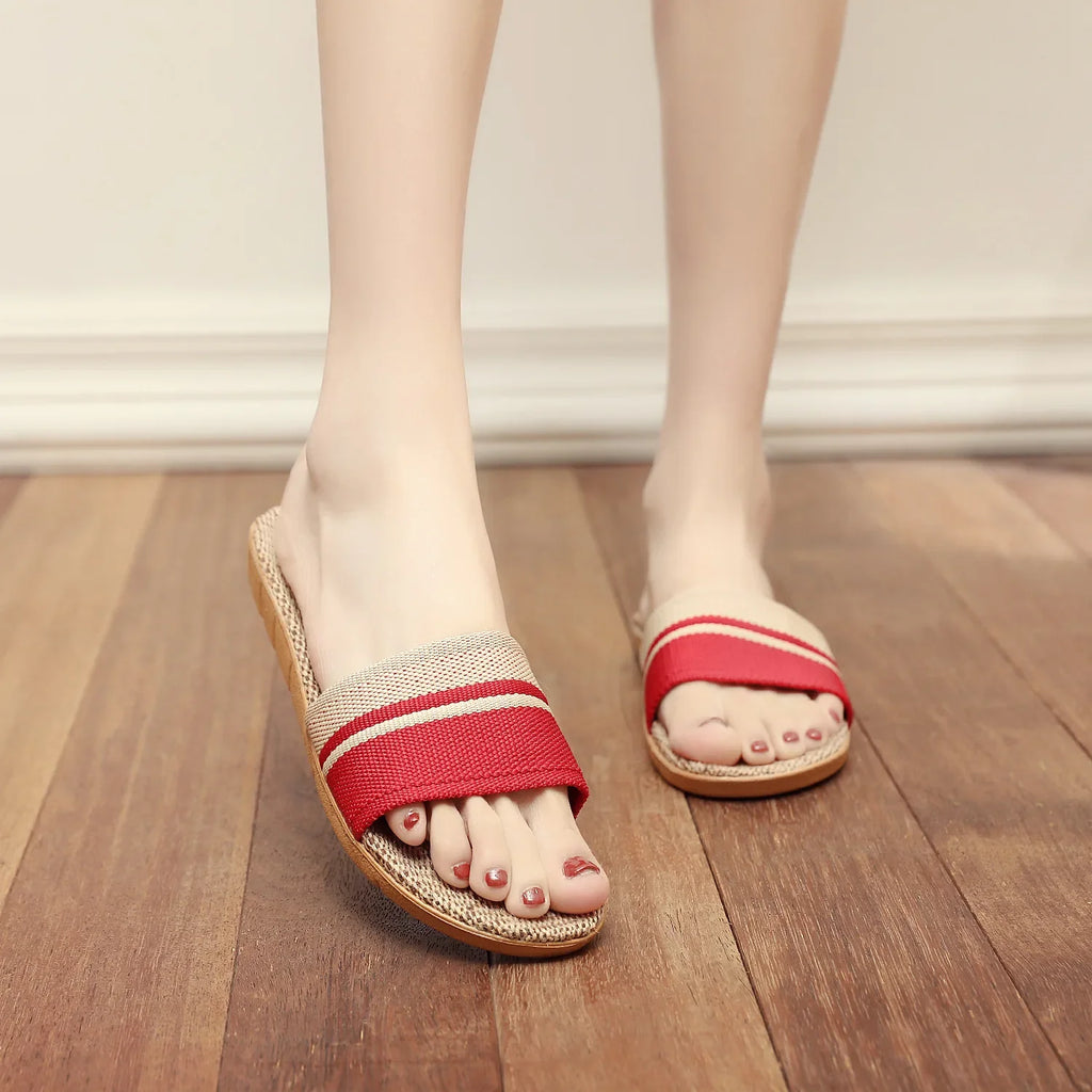 Women's Linen Indoor Slippers | Lightweight Non-Slip Flat Slides