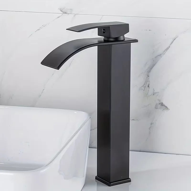 Matte Black Waterfall Vessel Sink Faucet | Single Handle
