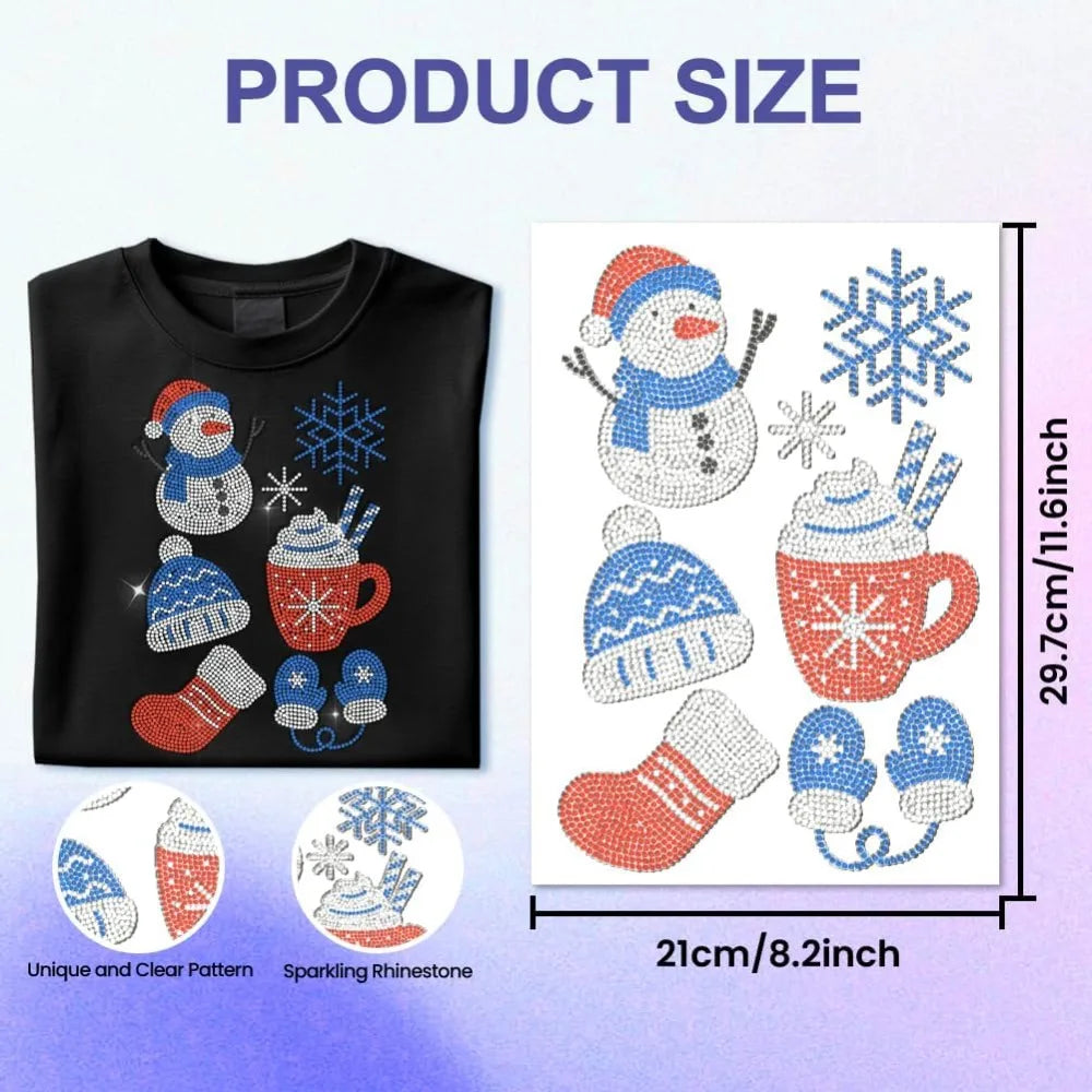 Glass Rhinestone Iron-On Appliqué Sheet | Winter Holiday Design