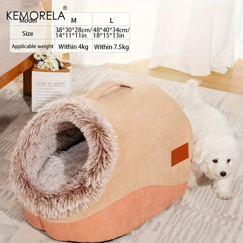 KEMORELA Plush Striped Cat & Dog Bed – Cozy Indoor Pet House