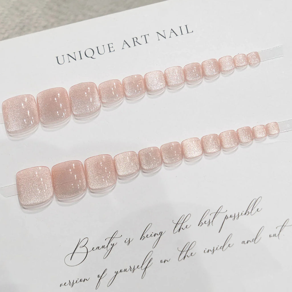 24-Piece Cat Eye Pink Press-On Toenails | Crystal Nail Art Set