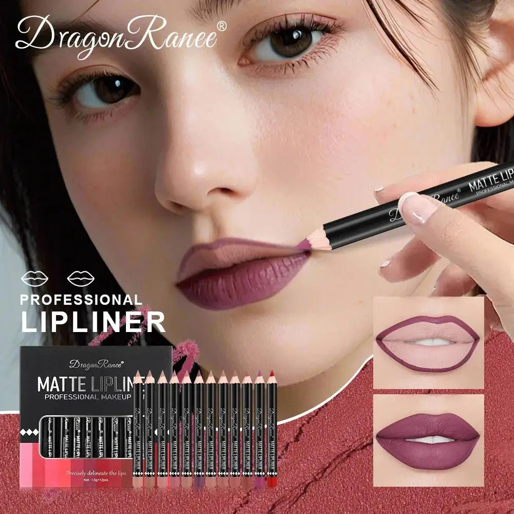 Dragon Ranee 12-Color Matte Lip Liner Set – Waterproof