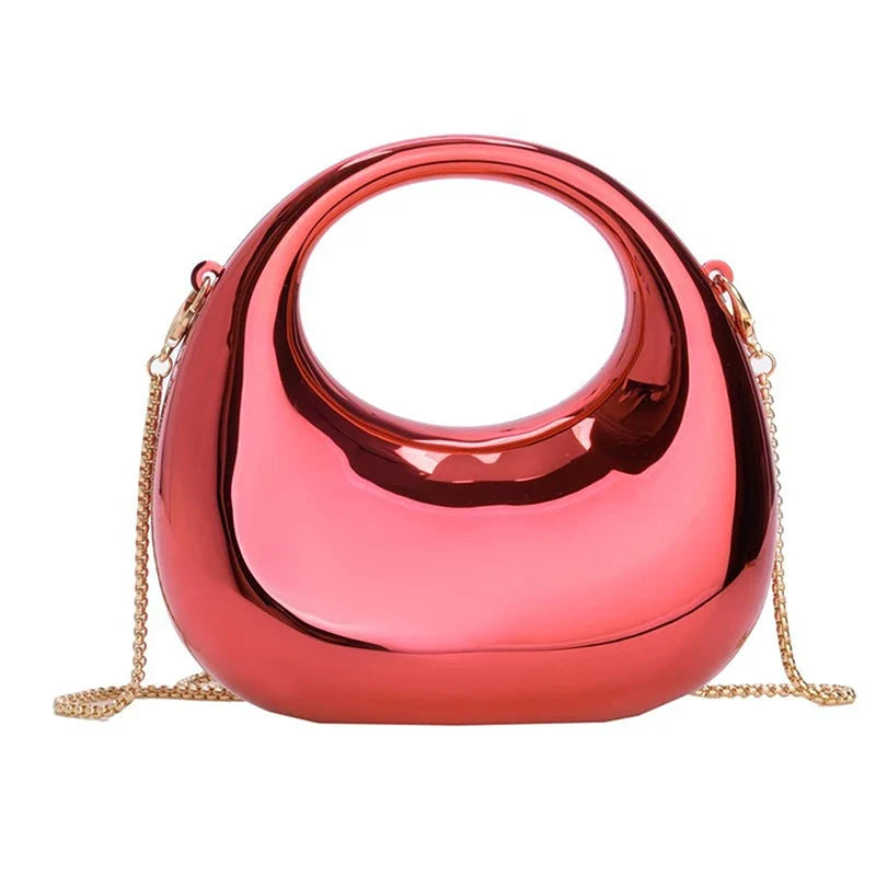 Women's Acrylic Half Moon Crossbody Bag – Metallic Chain Purse